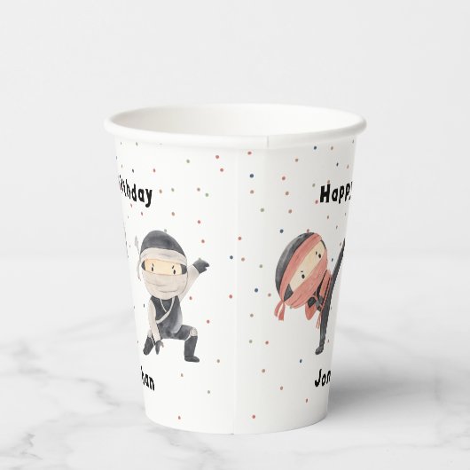 Cute Ninja Warrior Kinder Custom Name Birthday Par Papieren Bekers (Rechts)