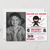 Cute Ninja Warrior Kinder Foto Birthday Party Kaart (Voorkant)