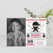 Cute Ninja Warrior Kinder Foto Birthday Party Kaart (Staand voorkant)