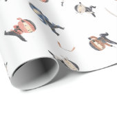 Cute Ninja Warrior Kinder White Achtergrond Cadeaupapier (Rol Hoek)