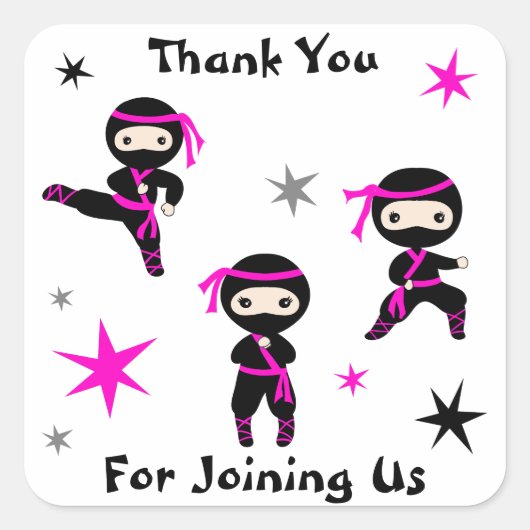 Cute Ninja Warrior kinderen Birthday Party Favor F Vierkante Sticker (Voorkant)