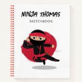 Cute Ninja Warrior Zwart & Rood Kinderen Schetsboe Notitieboek (Voorkant)