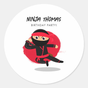 Cute Ninja Zwart Rode Kinderen Verjaardagsfeest T- Ronde Sticker