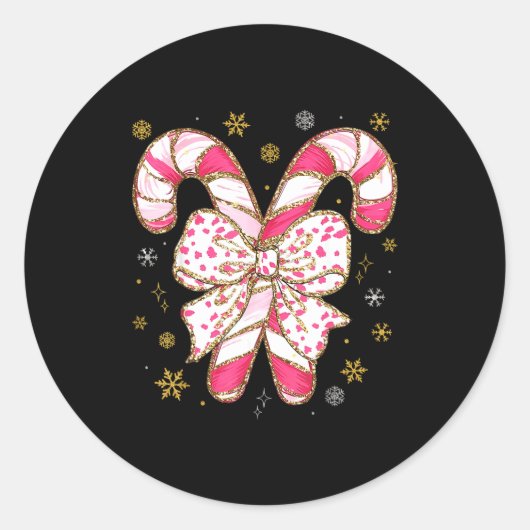 Cute Nk Coquette Bow Candy Cane Christmas Girls Wo Ronde Sticker (Voorkant)