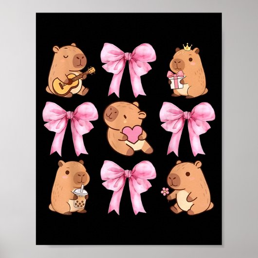 Cute Nk Coquette Bow Kawaii Capybara Lover Poster (Voorkant)