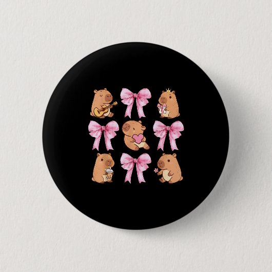 Cute Nk Coquette Bow Kawaii Capybara Lover  Ronde Button 5,7 Cm (Voorkant)