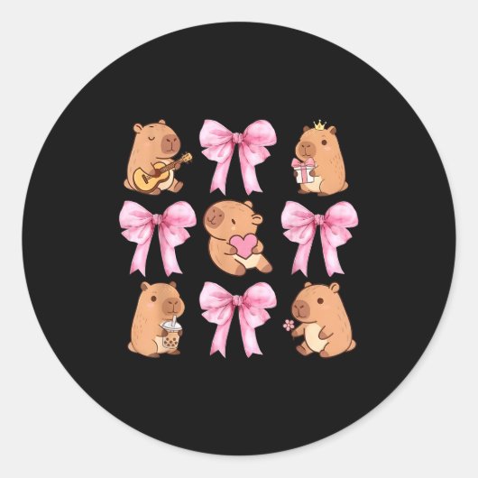 Cute Nk Coquette Bow Kawaii Capybara Lover Ronde Sticker (Voorkant)