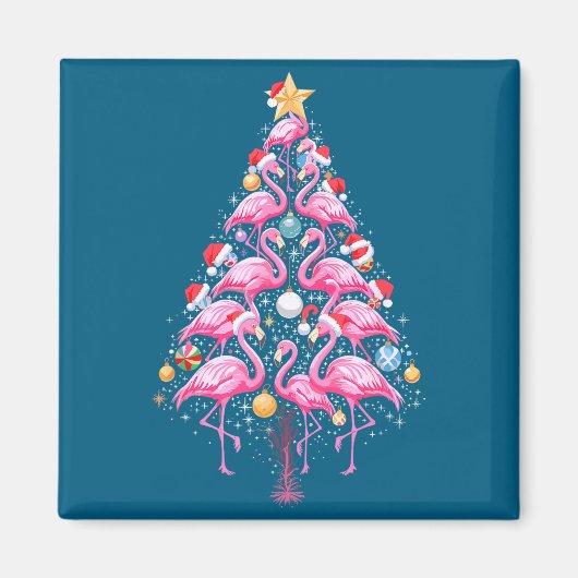Cute Nk Flamingo Christmas Tree Santa Hat Trocal P Magneet (Voorkant)