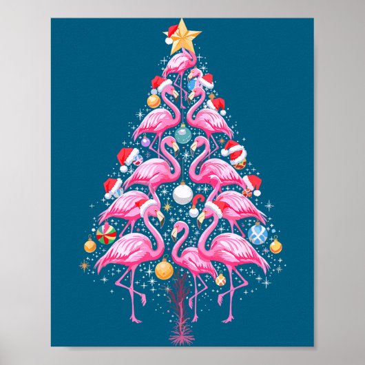 Cute Nk Flamingo Christmas Tree Santa Hat Trocal P Poster (Voorkant)
