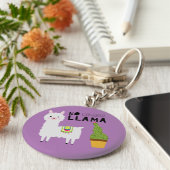 Cute No drama llama succulents cactus paars Sleutelhanger (Zijkant)