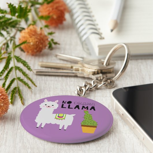 Cute No drama llama succulents cactus paars Sleutelhanger (Zijkant)
