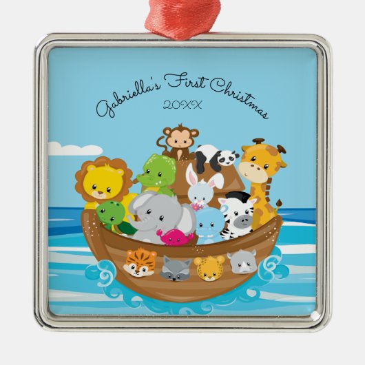 Cute Noachs Ark Baby's Eerste Kerst Ornament (Voorkant)