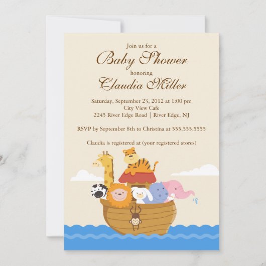 Cute Noah Ark Baby Girl of Baby Boy Shower Kaart (Voorkant)