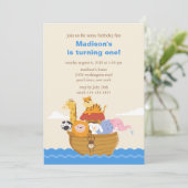 Cute Noah's Ark 1st verjaardag Kaart (Staand voorkant)