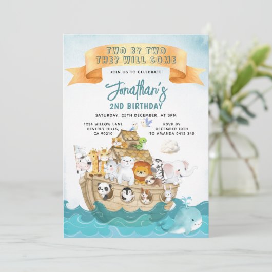 Cute Noah's Ark 2nd Birthday Two By Two Adventure Kaart (Staand voorkant)