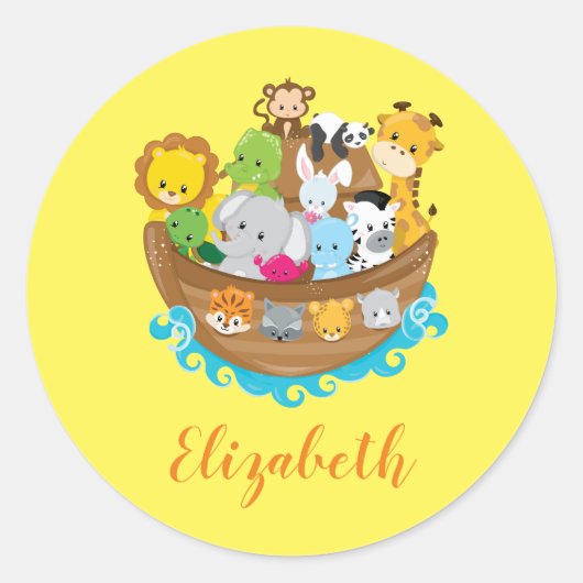 Cute Noah's Ark Animals Ronde Sticker (Voorkant)