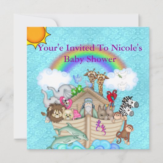 CUTE Noahs Ark Baby shower Invitation Kaart (Voorkant)