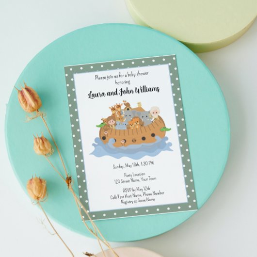 Cute Noah's Ark baby uitnodiging
