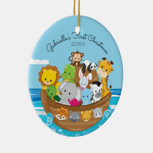 Cute Noah's Ark Baby's eerste kerstsieraad Keramisch Ornament (Rechts)