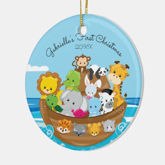 Cute Noah's Ark Baby's eerste kerstsieraad Keramisch Ornament (Links)