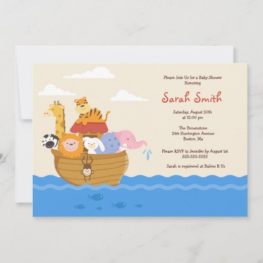 Cute Noah's Ark Gender Neutral Baby shower nodigt Kaart (Voorkant)
