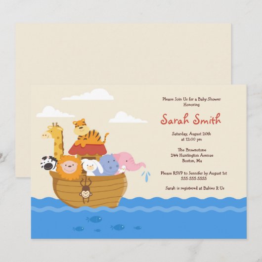 Cute Noah's Ark Gender Neutral Baby shower nodigt  Kaart (Voorkant / Achterkant)