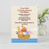 Cute Noah's Ark Gender Neutral Birthday Invitation Kaart (Staand voorkant)
