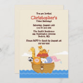 Cute Noah's Ark Gender Neutral Birthday Invitation Kaart (Voorkant / Achterkant)