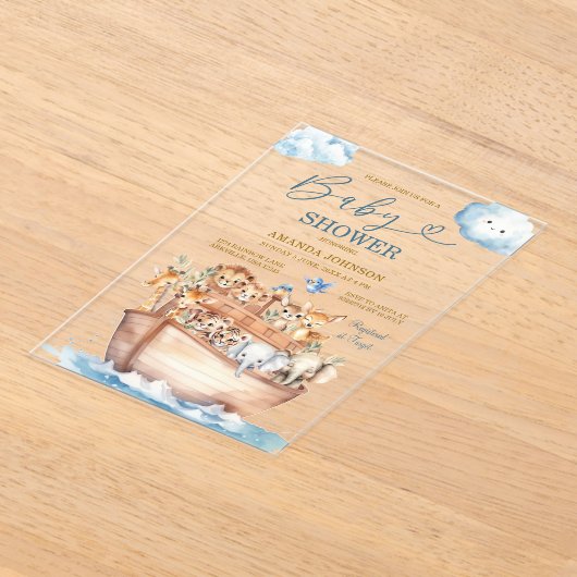 Cute Noah's Ark Gender Neutral Boho Baby Shower Acryl Uitnodigingen (Laagn)