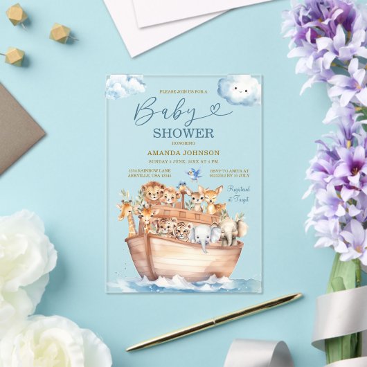 Cute Noah's Ark Gender Neutral Boho Baby Shower Acryl Uitnodigingen (Insitu (Huwelijk))