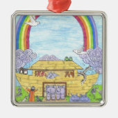 Cute Noah's Ark grappige dieren kleurrijke regenbo Metalen Ornament (Voorkant)