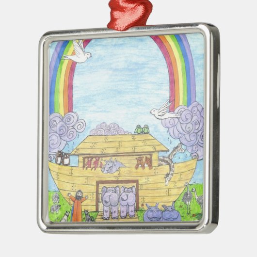 Cute Noah's Ark grappige dieren kleurrijke regenbo Metalen Ornament (Links)