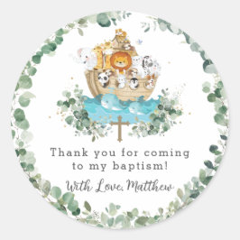 Cute Noah's Ark Greenery Baptism Christening Favor Ronde Sticker
