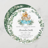 Cute Noah's Ark Greenery Neutral Baby shower Round Kaart (Voorkant / Achterkant)