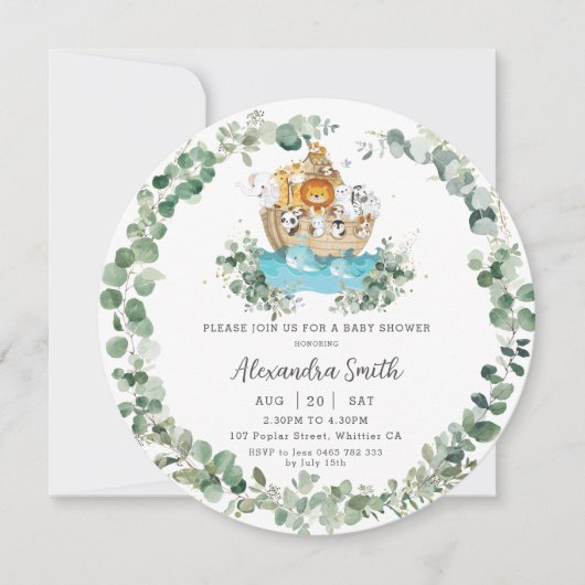 Cute Noah's Ark Greenery Neutral Baby shower Round Kaart (Voorkant)