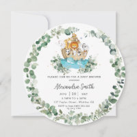 Cute Noah's Ark Greenery Neutral Baby shower Round