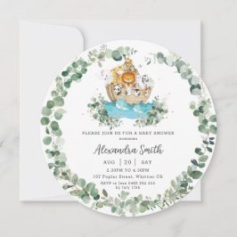 Cute Noah's Ark Greenery Neutral Baby shower Round Kaart