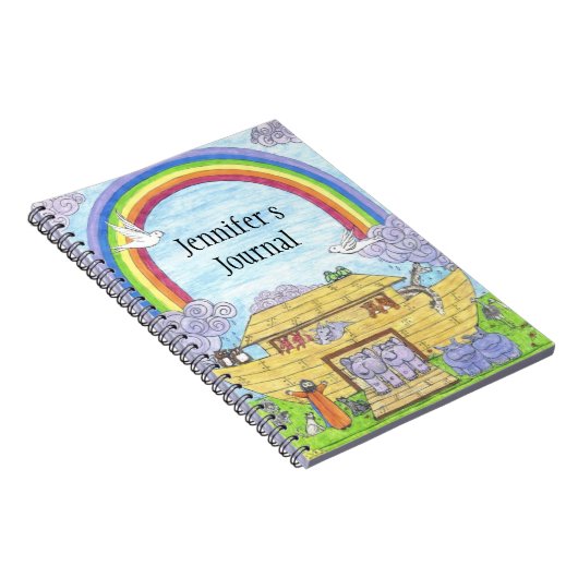 Cute Noah's Ark illustratie olifanten hippos uil Notitieboek (Rechterzijde)