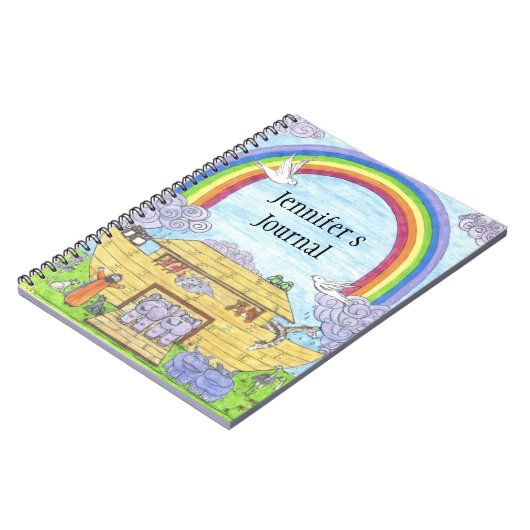 Cute Noah's Ark illustratie olifanten hippos uil Notitieboek (Linkerzijde)