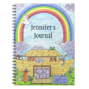 Cute Noah's Ark illustratie olifanten hippos uil Notitieboek