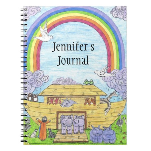 Cute Noah's Ark illustratie olifanten hippos uil Notitieboek (Voorkant)