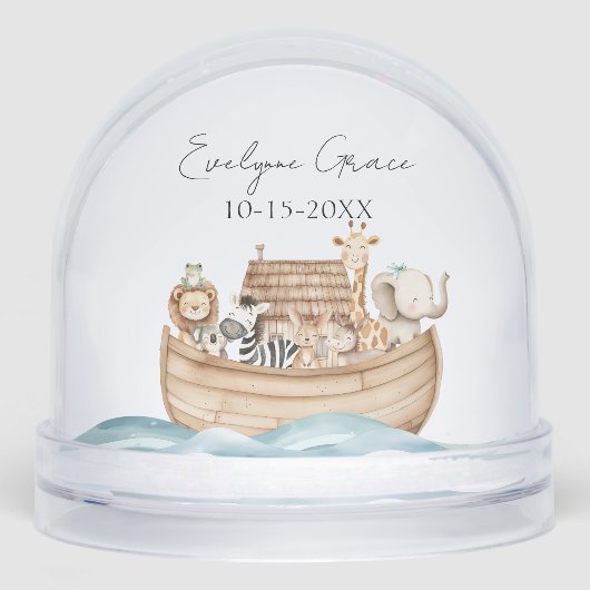 Cute Noah's Ark with Custom Baby Name Sneeuwbol (Voorkant)