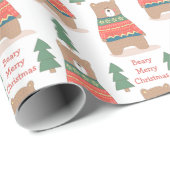 Cute Nordic Beary Merry kerst Cadeaupapier (Rol Hoek)
