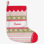 Cute Nordic Folk Feestdagen Gold Red Pattern Aange Kleine Kerstsok (Voorkant)