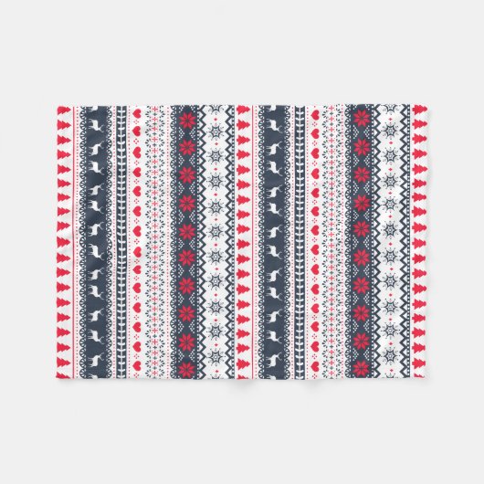 Cute Nordic Folk Feestdagen Navy Red Pattern Fleece Deken (Voorkant (Horizontaal))