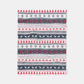 Cute Nordic Folk Feestdagen Navy Red Pattern Fleece Deken (Voorkant)