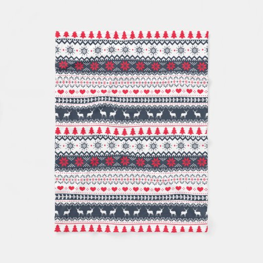 Cute Nordic Folk Feestdagen Navy Red Pattern Fleece Deken (Voorkant)