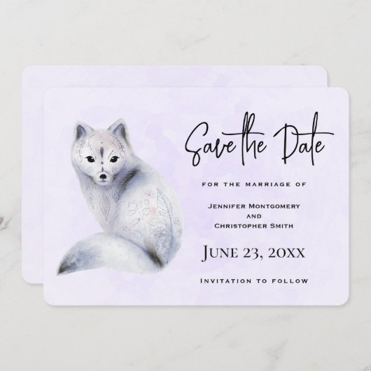 Cute Nordic Fox met Floral Design Save The Date (Voorkant / Achterkant)