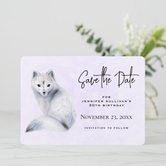 Cute Nordic Fox met Floral Design Save The Date (Staand voorkant)