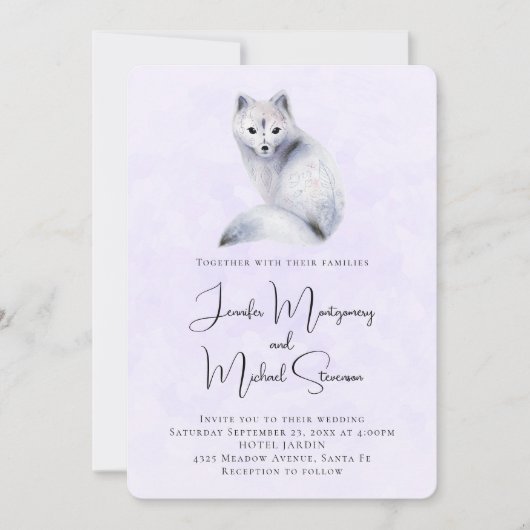 Cute Nordic Fox met Floral Design Wedding Kaart (Voorkant)